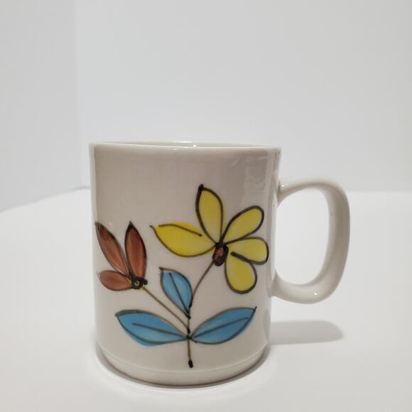 Vtg MCM Floral Stoneware Mugs Blue Brown & Yellow 4oz China 4 Floral Patterns - Picture 15 of 15
